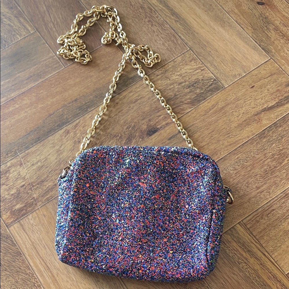MMS Design Studio Multicolor Glitter Crossbody with Gold Chain